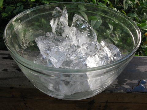 a bowl of very clear ice