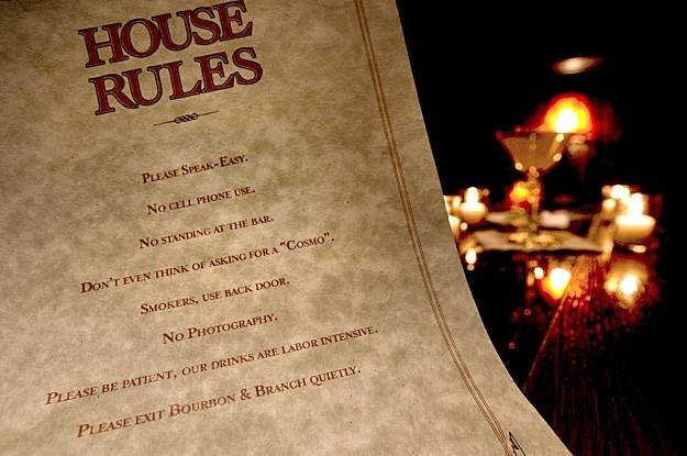 speakeasy rules cocktail bar with rules