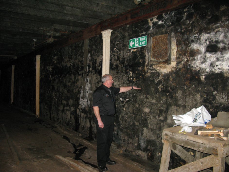 Water mark on wall barrels are beneath sea level
