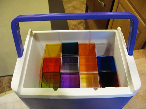 Cooler before freezings holding clear ice trays