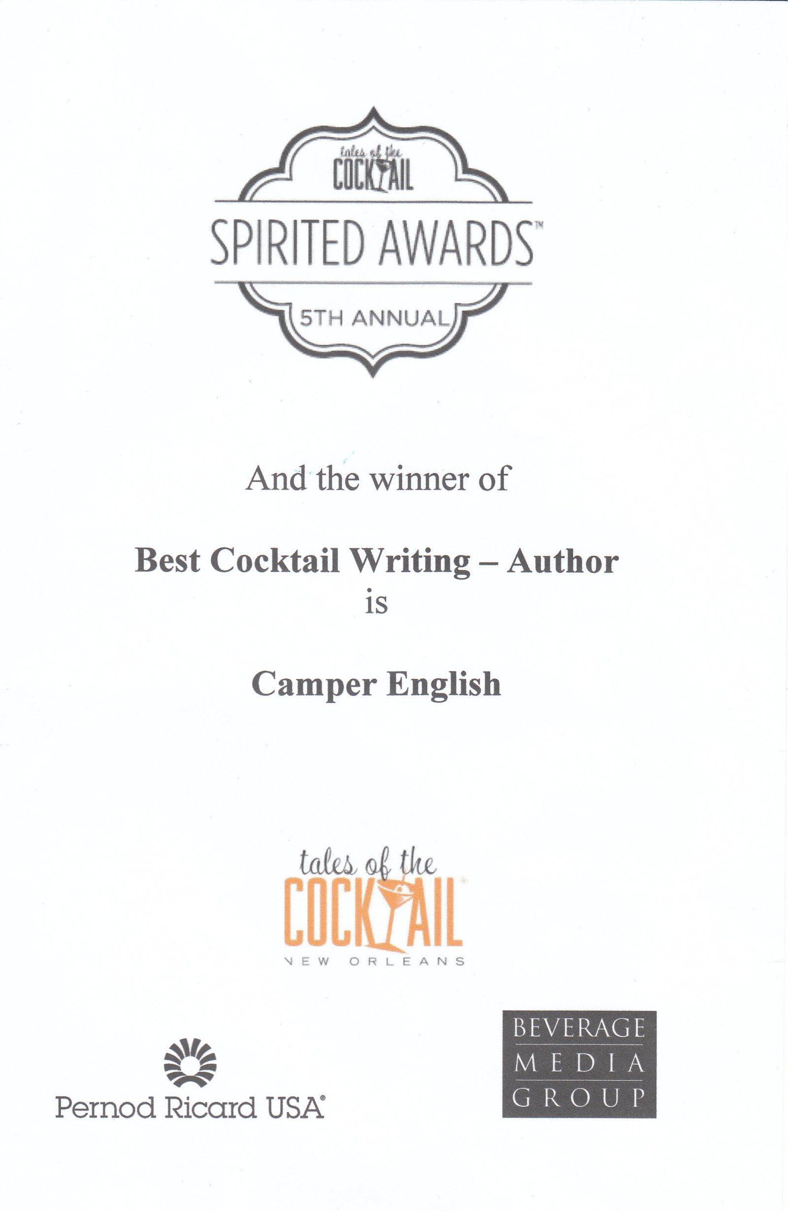 Camper English TOTC Best Writer Award 2011