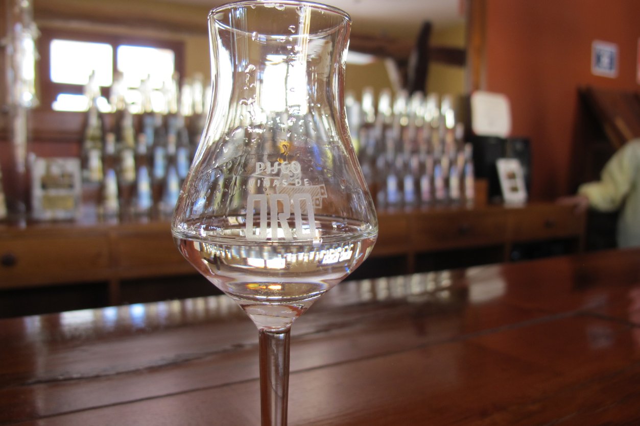 Vinas de Oro Pisco Distillery Peru glass