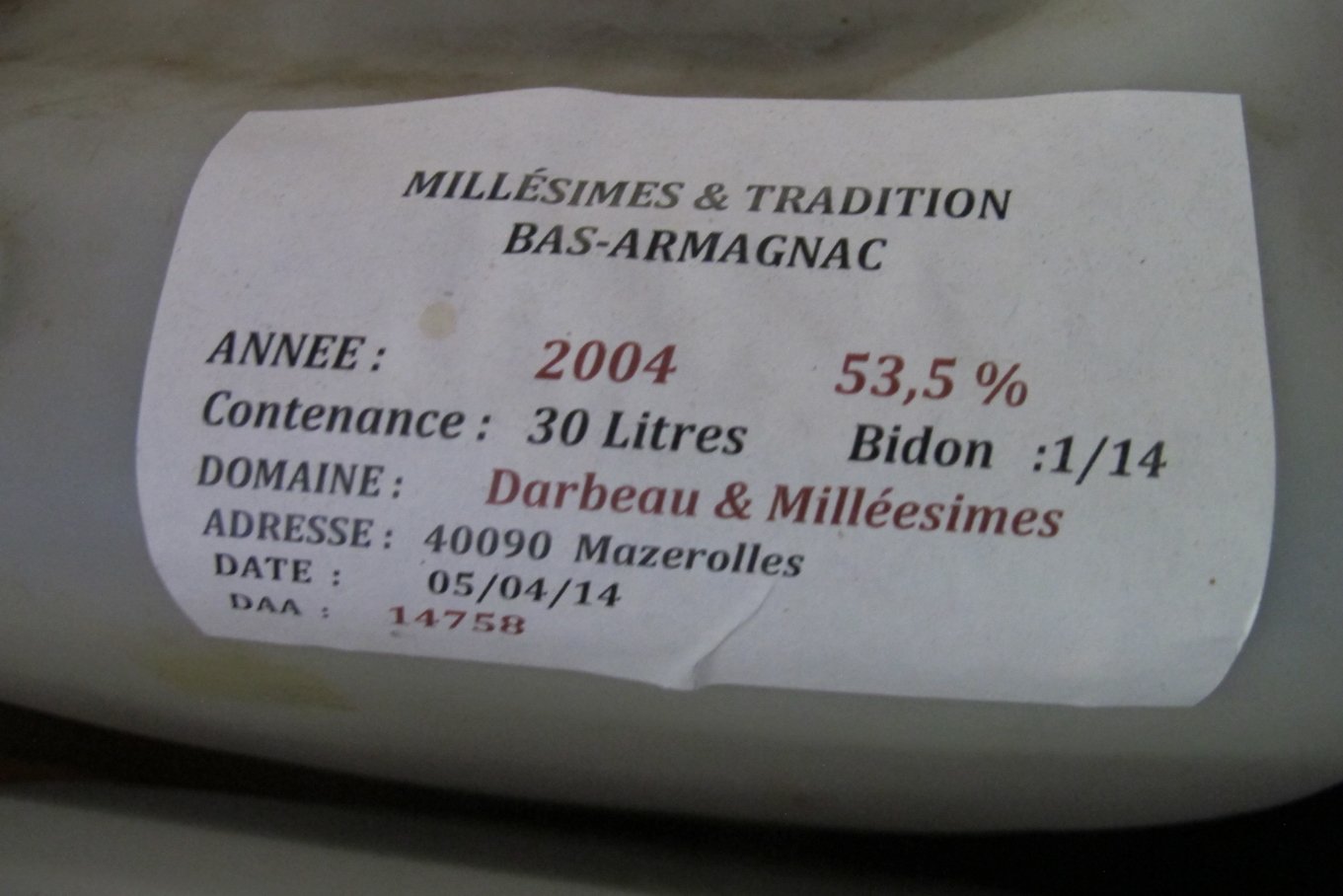 Containers Armagnac Baron de Lustrac