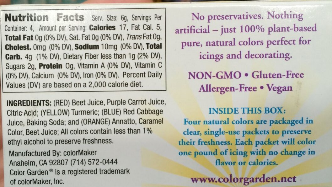 Color Garden Food Coloring Label