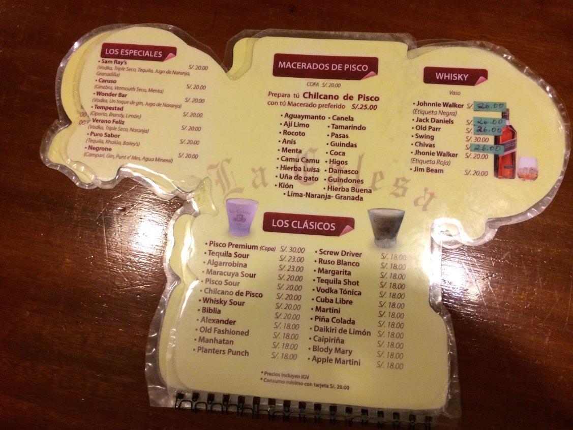 La Calesa Restaurant Lima Peru Menu