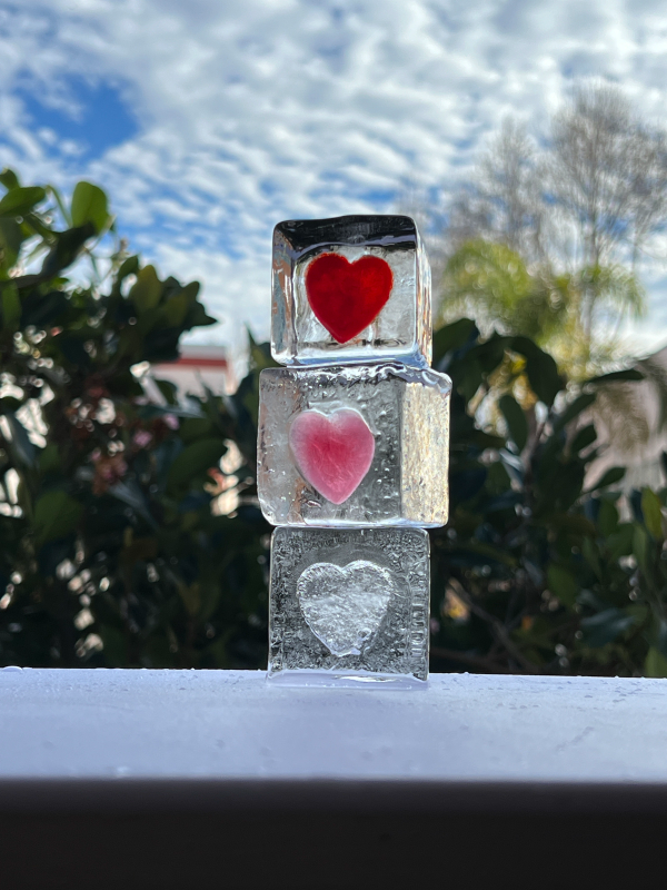 Hearts in clear cubes